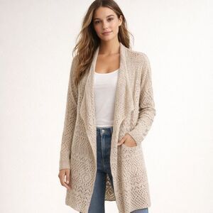 Billabong Crochet Duster Cardigan Womens Size S Cream Boho Festival Sweater